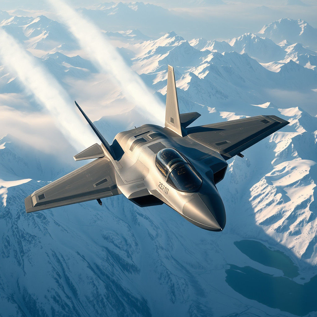 F-22 Raptor Soaring Over Snowy Mountains