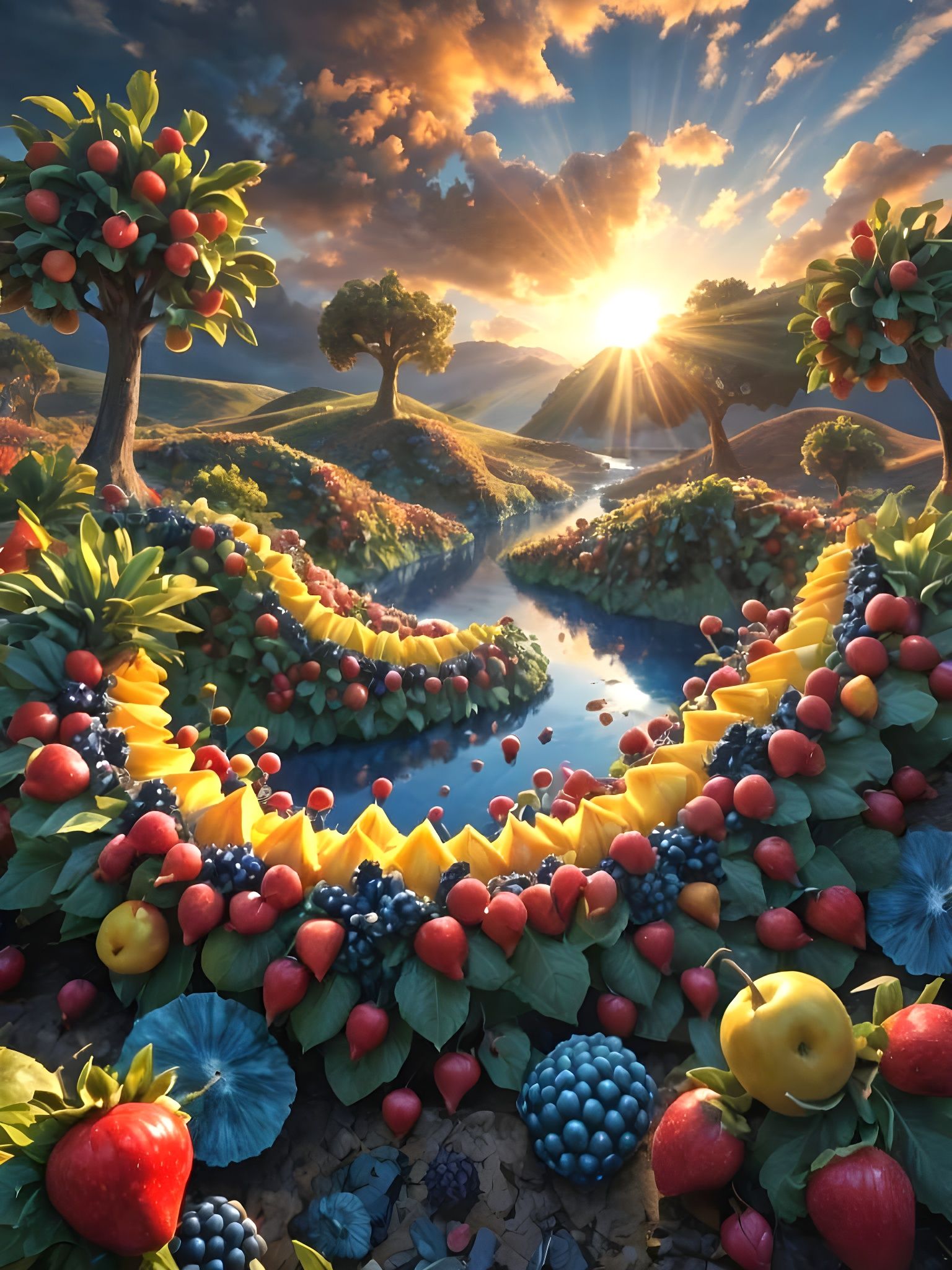 Fractal Fruit Paradise in Sunset Harmony