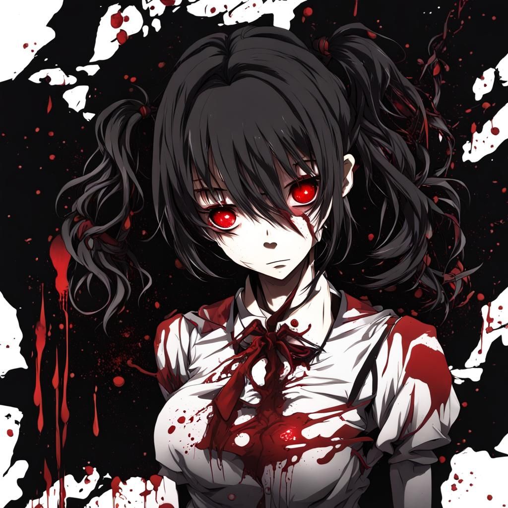 Yandere with Red Eyes in Anime Style