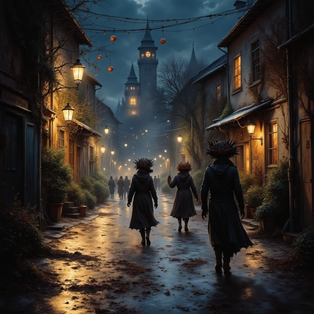 Demonic Nighttime Street Encounters in Smoky Atmosphere