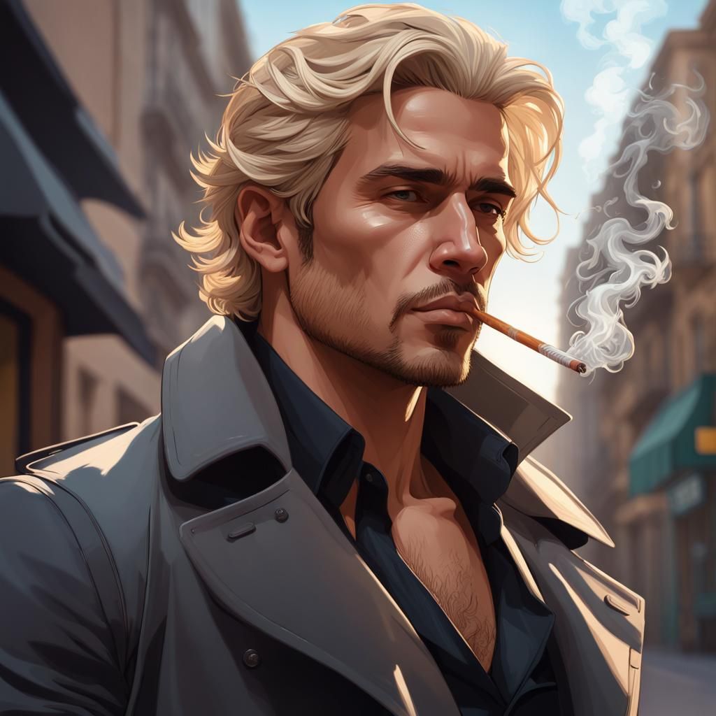 Hispanic Man Smoking in Hyperrealistic Art Style