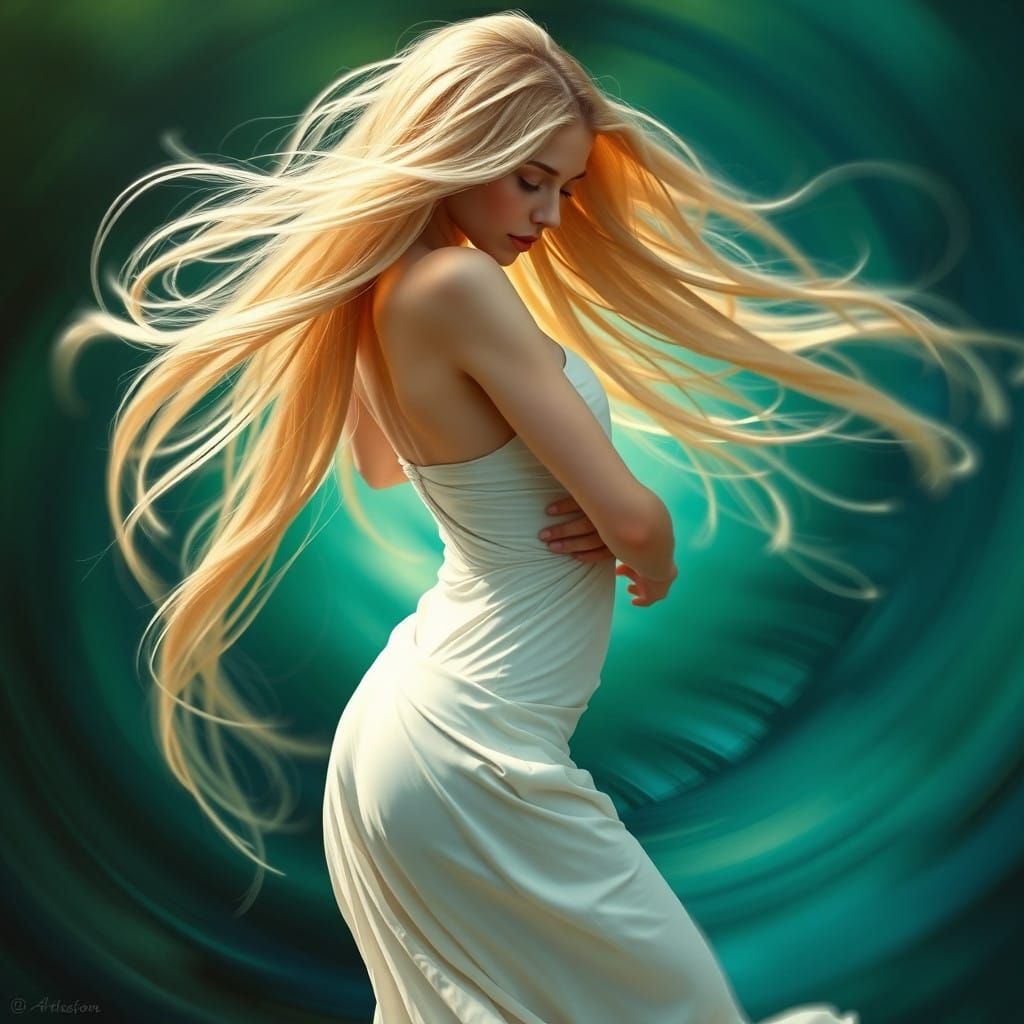 Golden Goddess in Whirling Motion, 8K Matte Painting