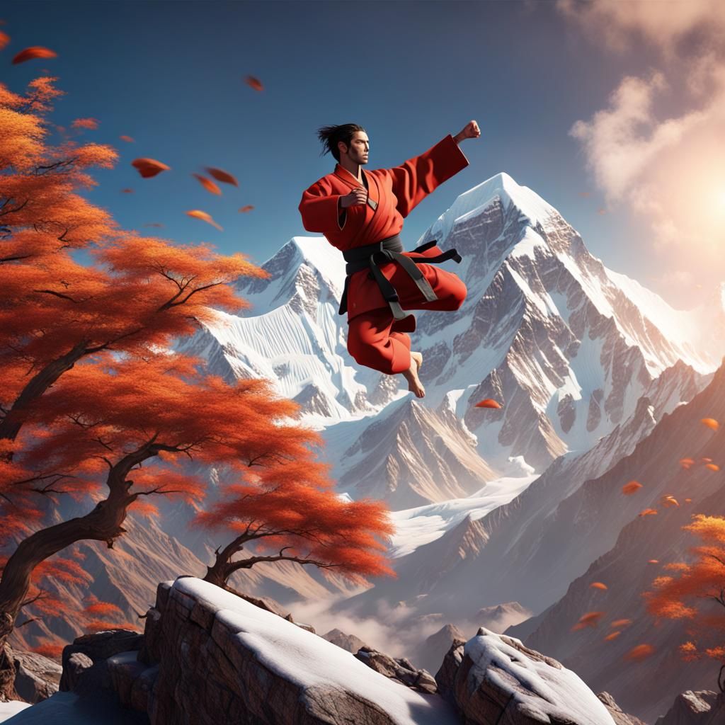 Karate Kicks on Mount Everest: Fantasy Concept Art
