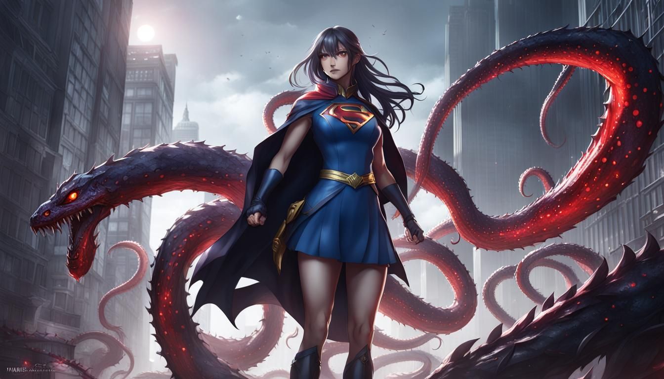 Supergirl Ready to Strike in Dark World: 3D Anime Art