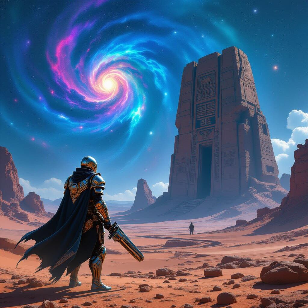 Retro-Futuristic Warrior on Alien World