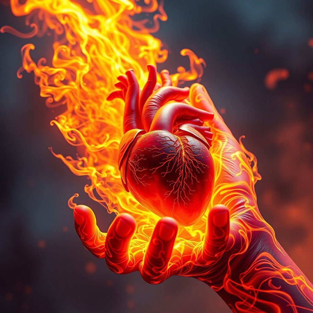 Flaming Hand Holds Heart: High-Fantasy Concept Art