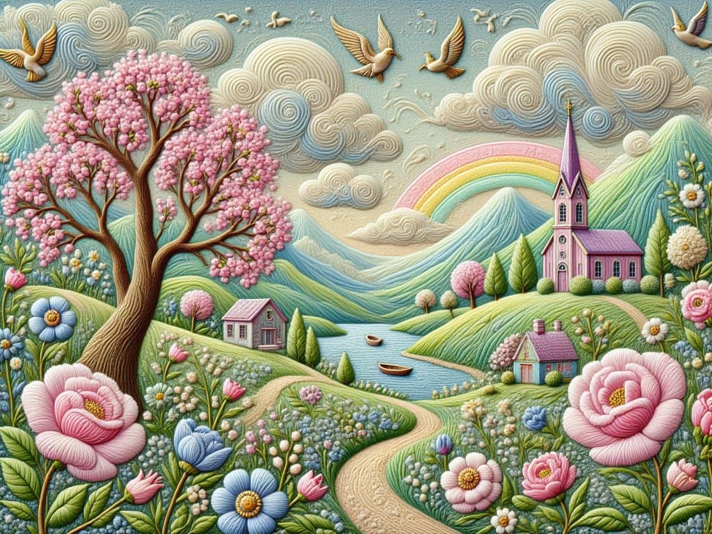 Art Nouveau Stained Glass Pink Roses Artwork