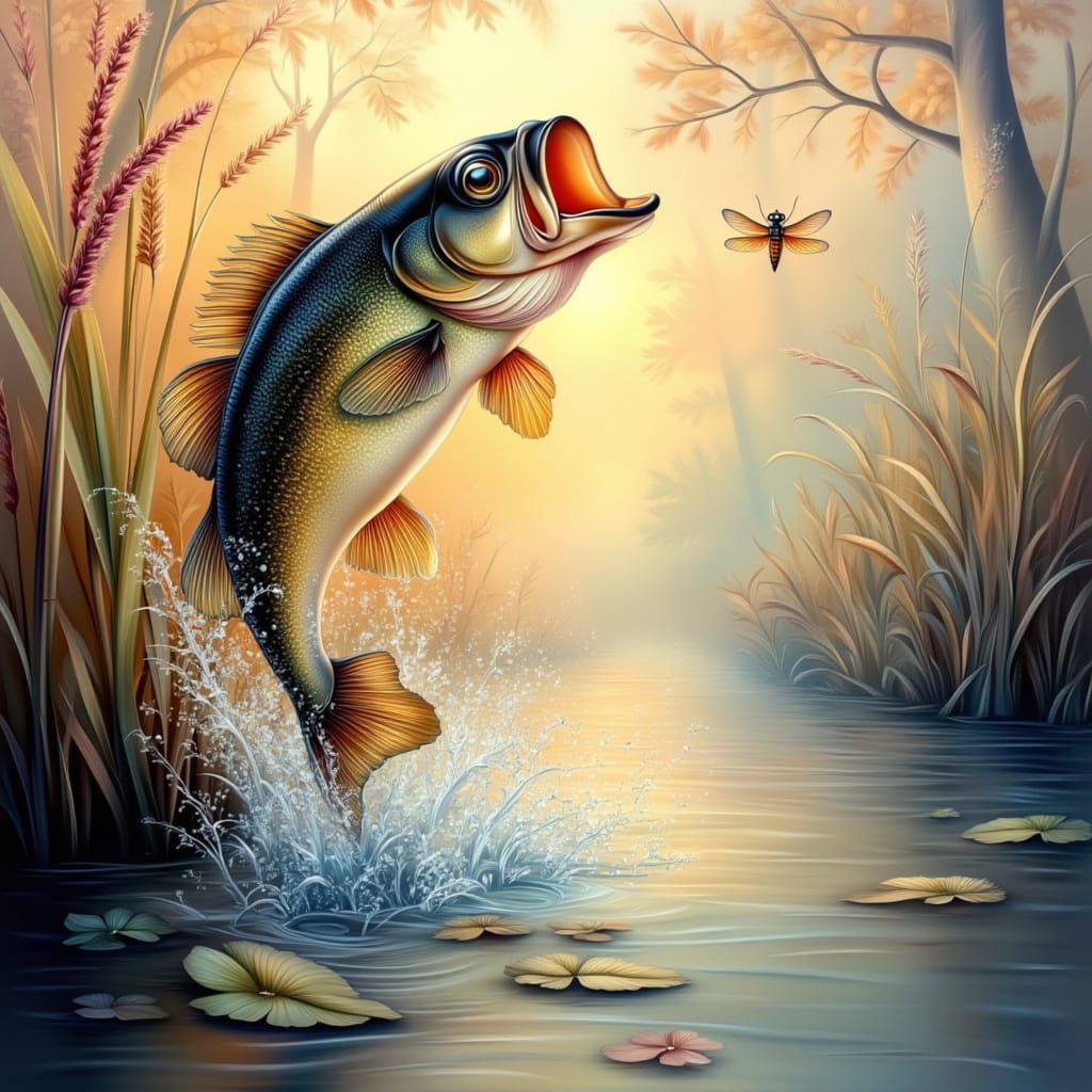 Serene Summer Lake Scene in Wildlife Art Style