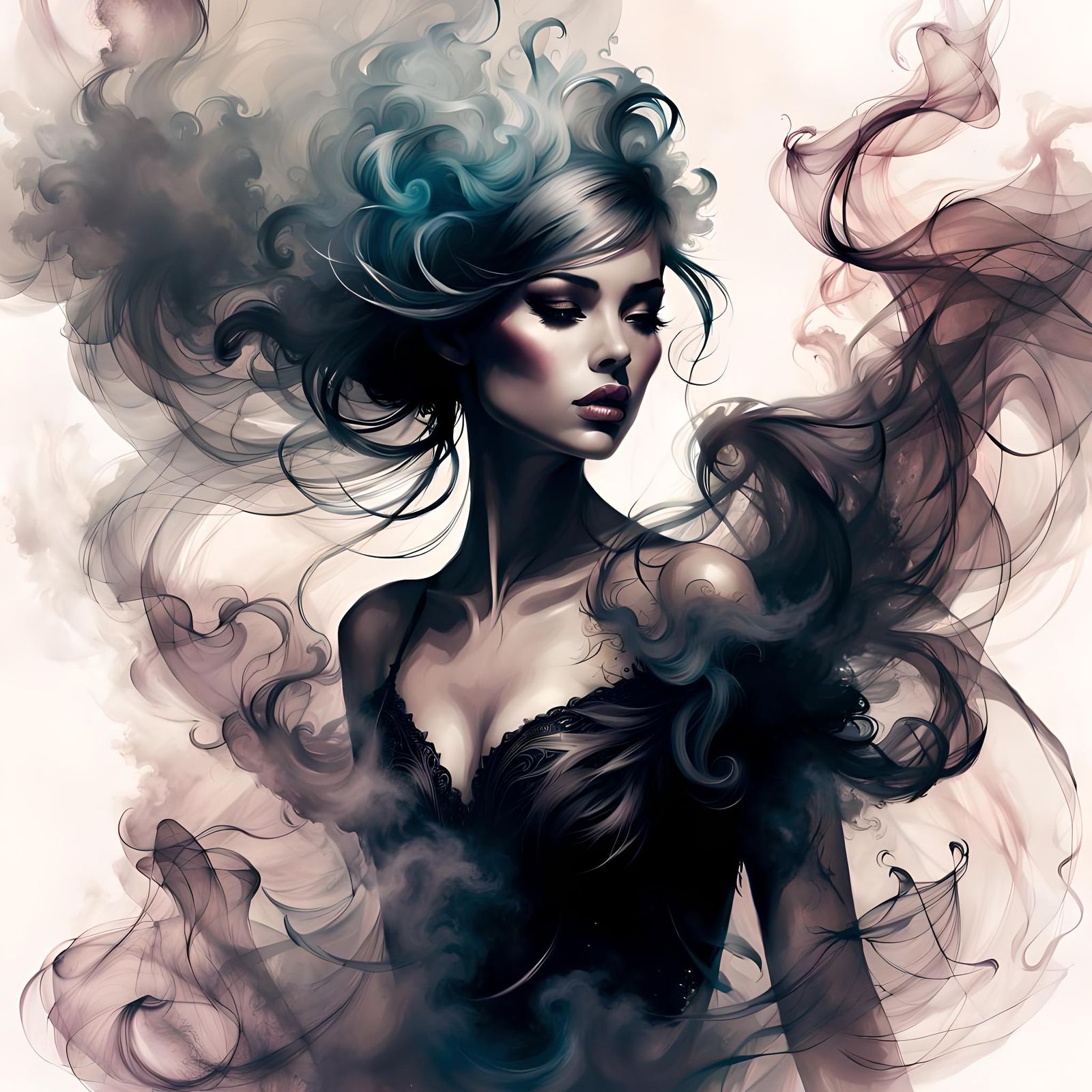Smoky Dancer Silhouette: A Surreal Fantasy Image