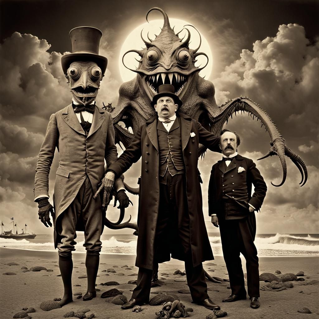 Nightmarish Seaside Photo Featuring Lovecraftian Monster
