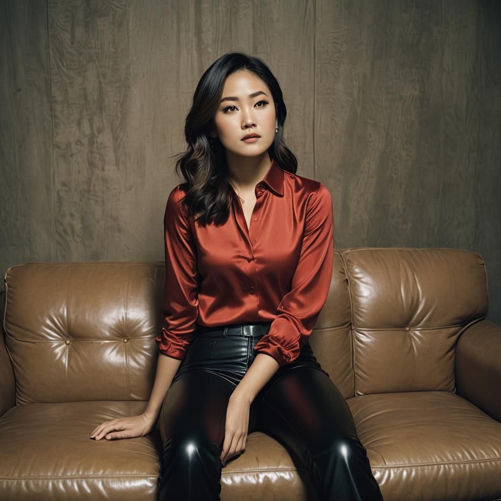 Cinematic Film Still of Karen Fukuhara on Sofa
