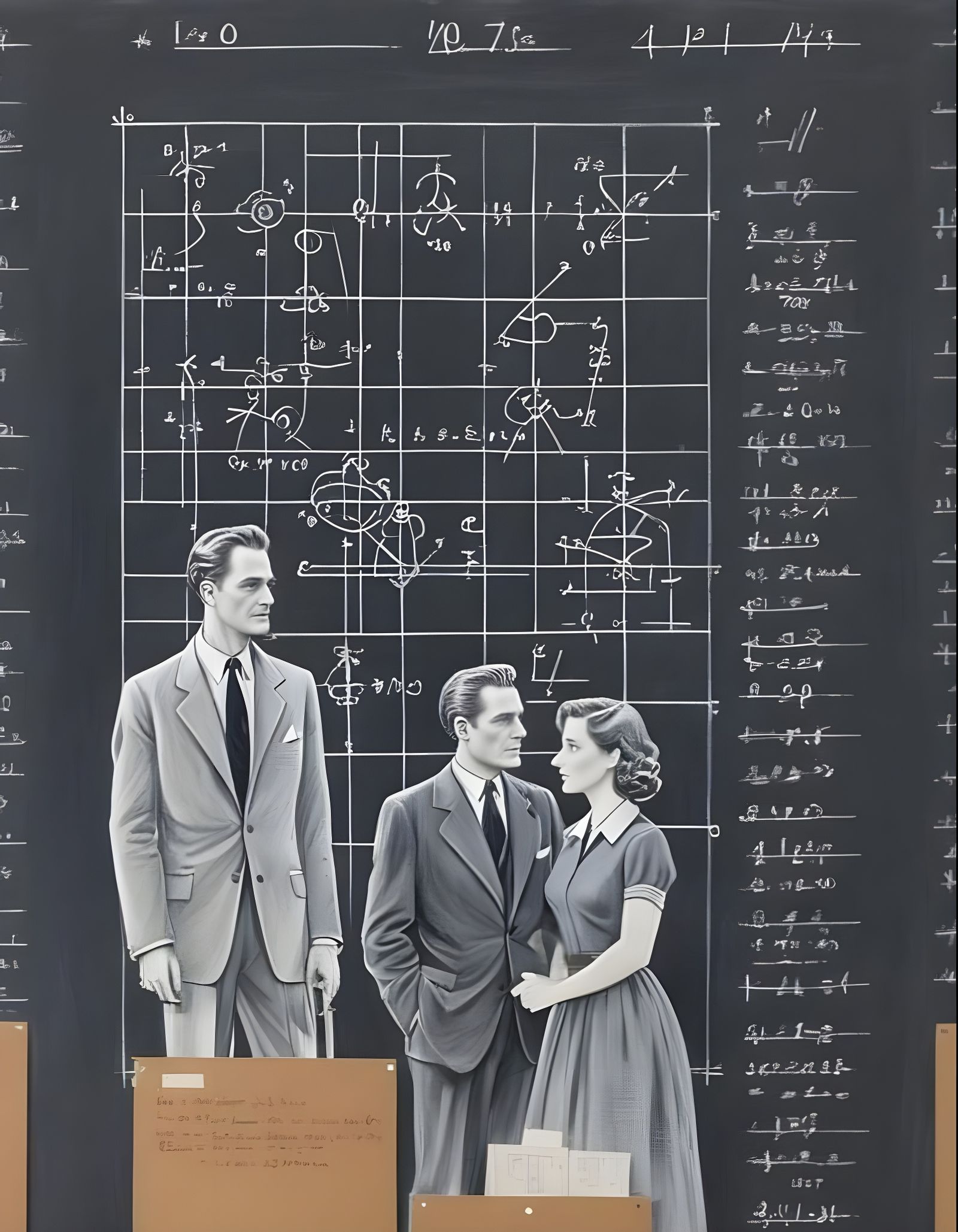Vintage Chalkboard Drawing of Figures with Grid