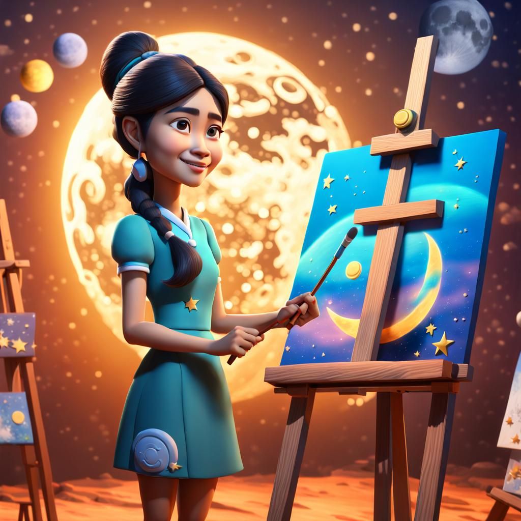 Thai Cartoonist Painting the Moon in 3D Style