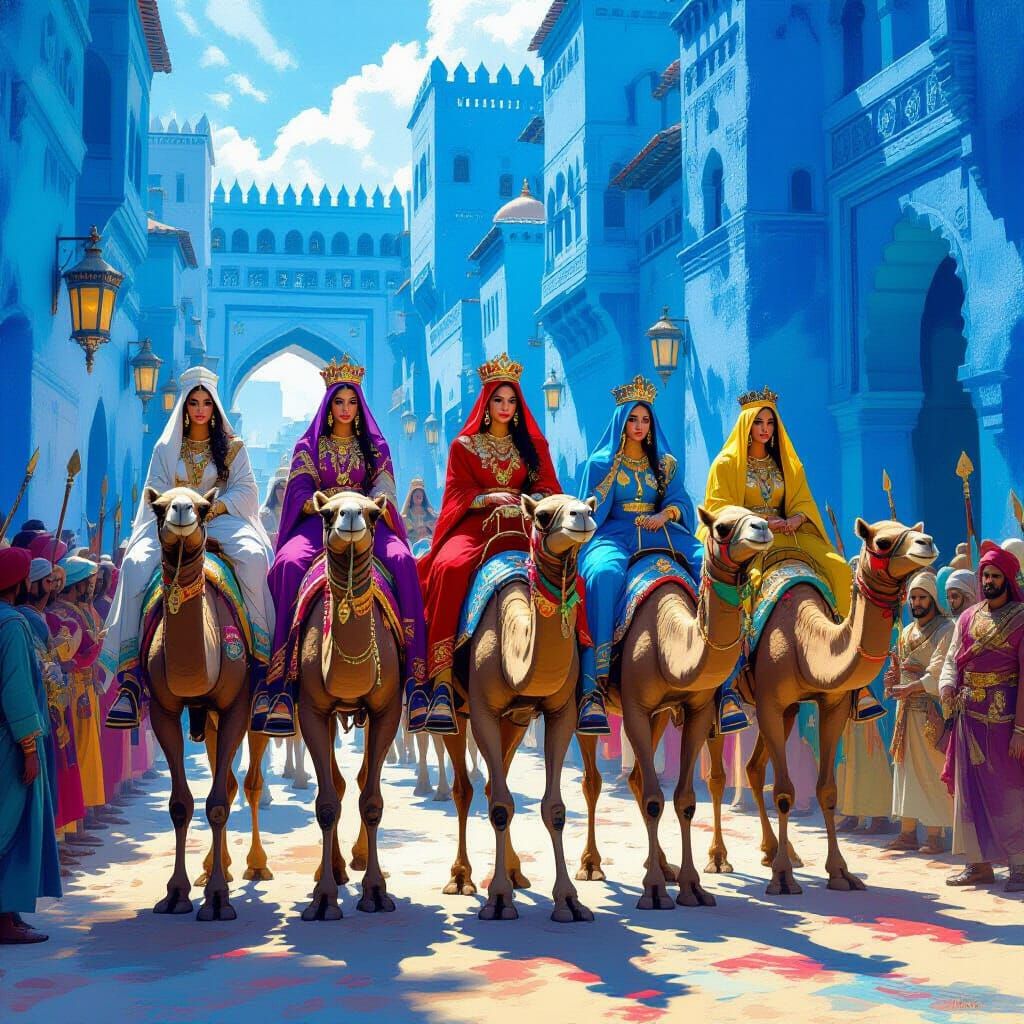 Queens Arrive at Blue City with Royal Caravan