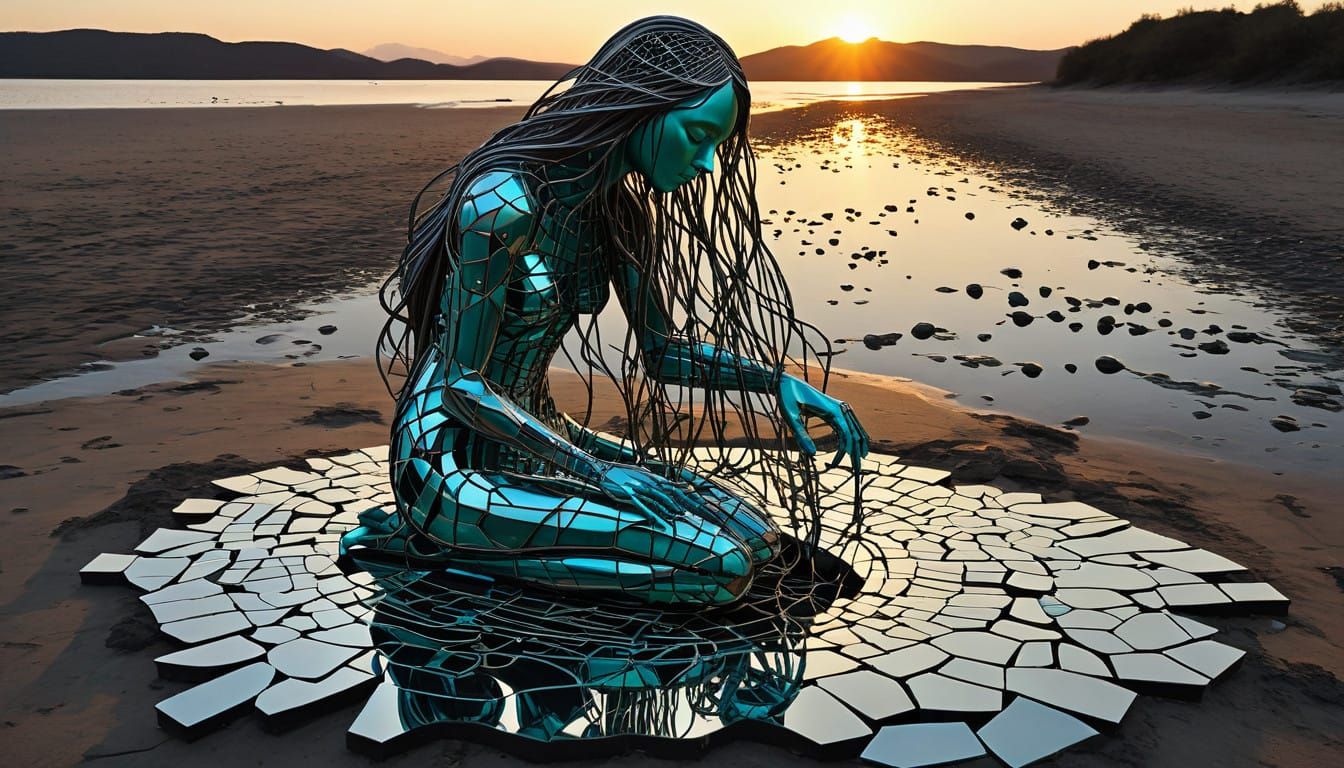 Surreal Fragmented Sculpture with Central Figure and Bio Art...