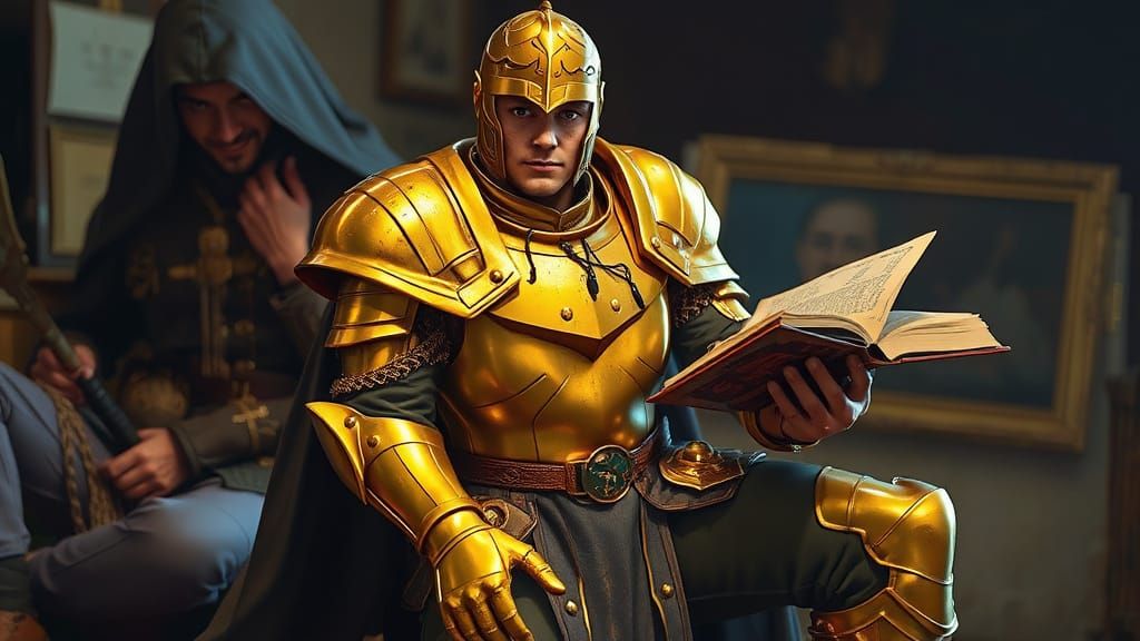 Warrior of Light Kneeling Amidst Spreading Shadows