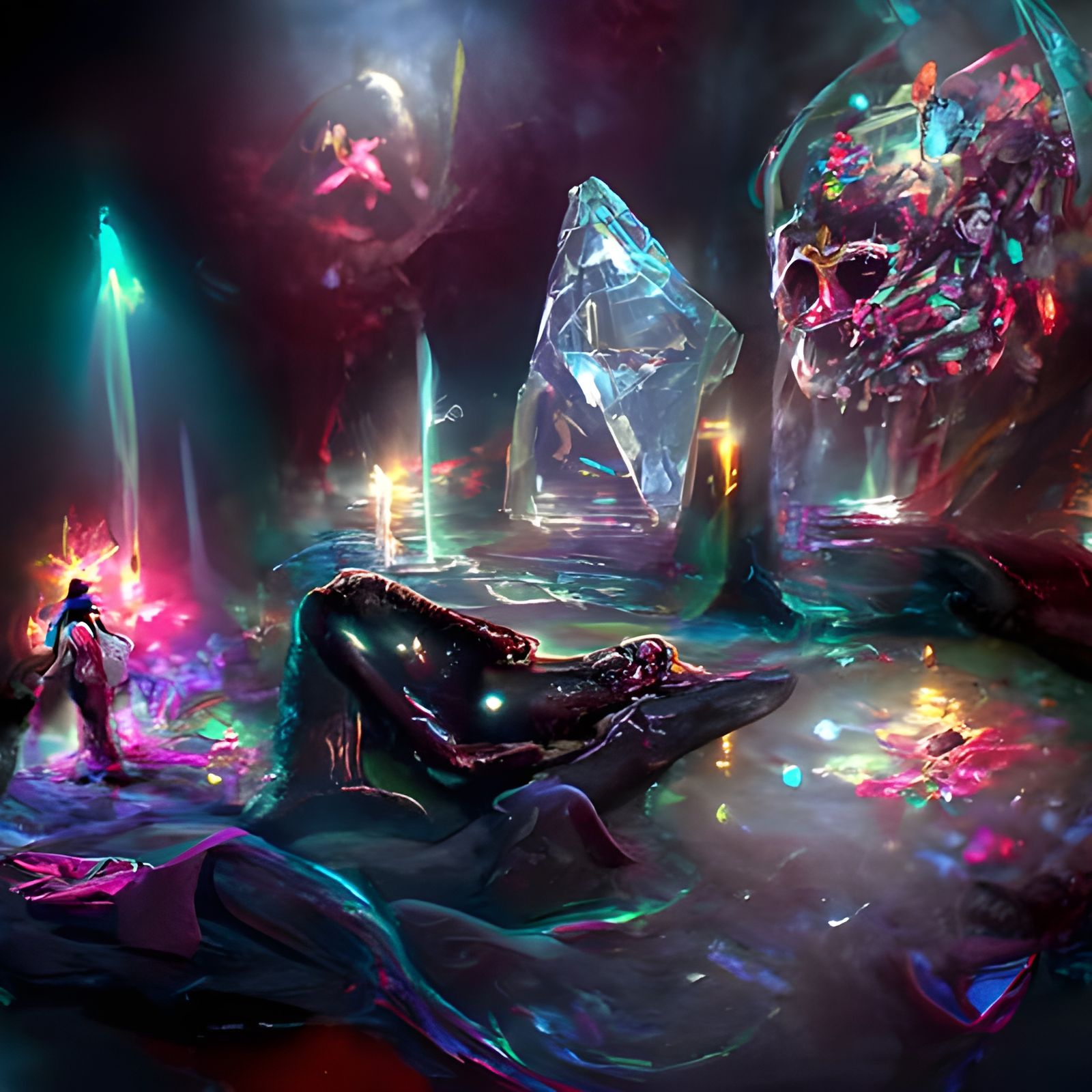 Neon Crystal Cave: Holographic Astral Illustration