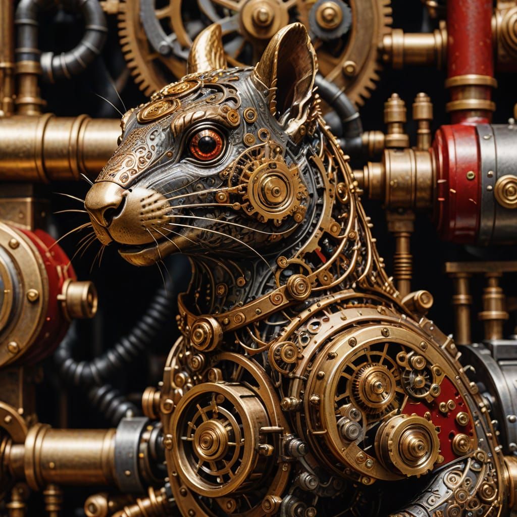 Steampunk Mechanical Squirrel with Golden Gears