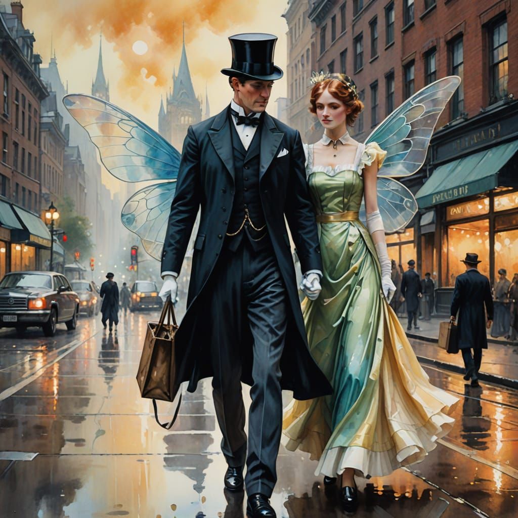 Ethereal Fairy Butler in Vibrant Metropolis