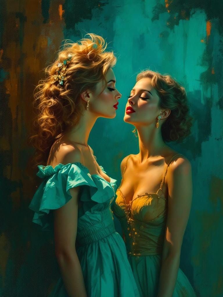 1950s Pin-Up in Impressionist Style with Vibrant Colors