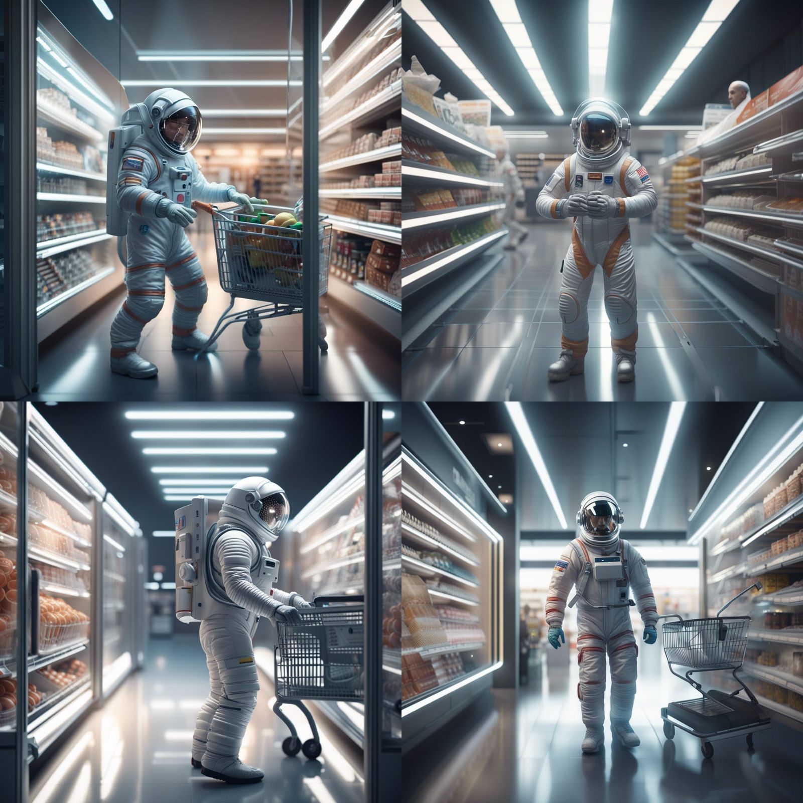 Astronaut Shopping in Supermarket, Ultra Realistic