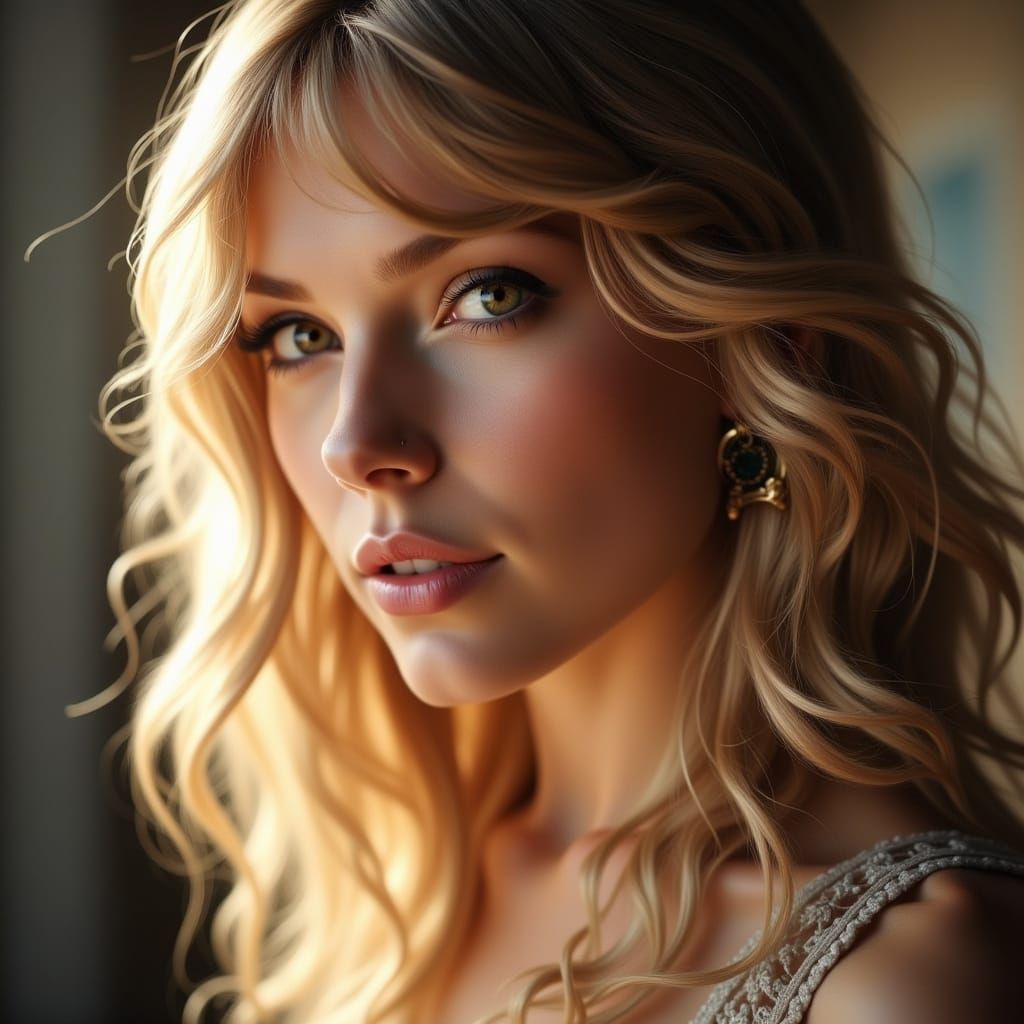 Hyperrealist Portrait of Taylor Swift with Gentle Smile