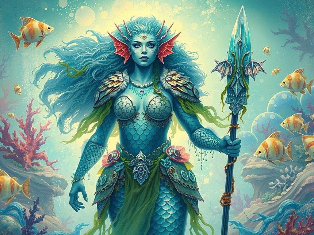 Aquatic Merfolk Sea Giant in Impressionist Style
