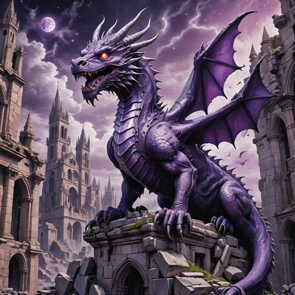 Astral Dragon Perched on Cathedral Ruins