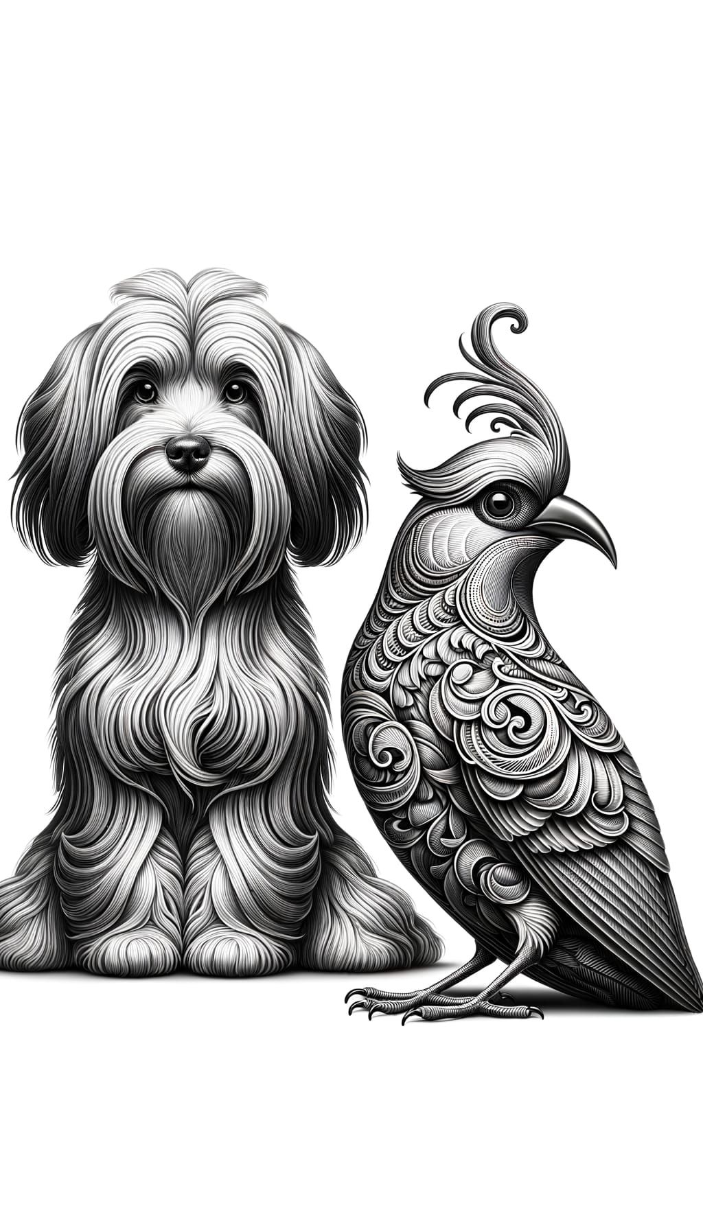 Humorous Havanese Dog and Stunning Bird