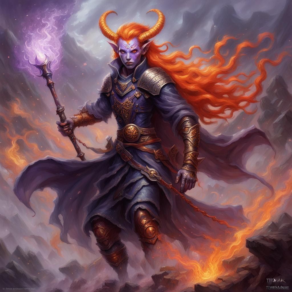 Demonic Tiefling Character in Ethereal Fantasy Style