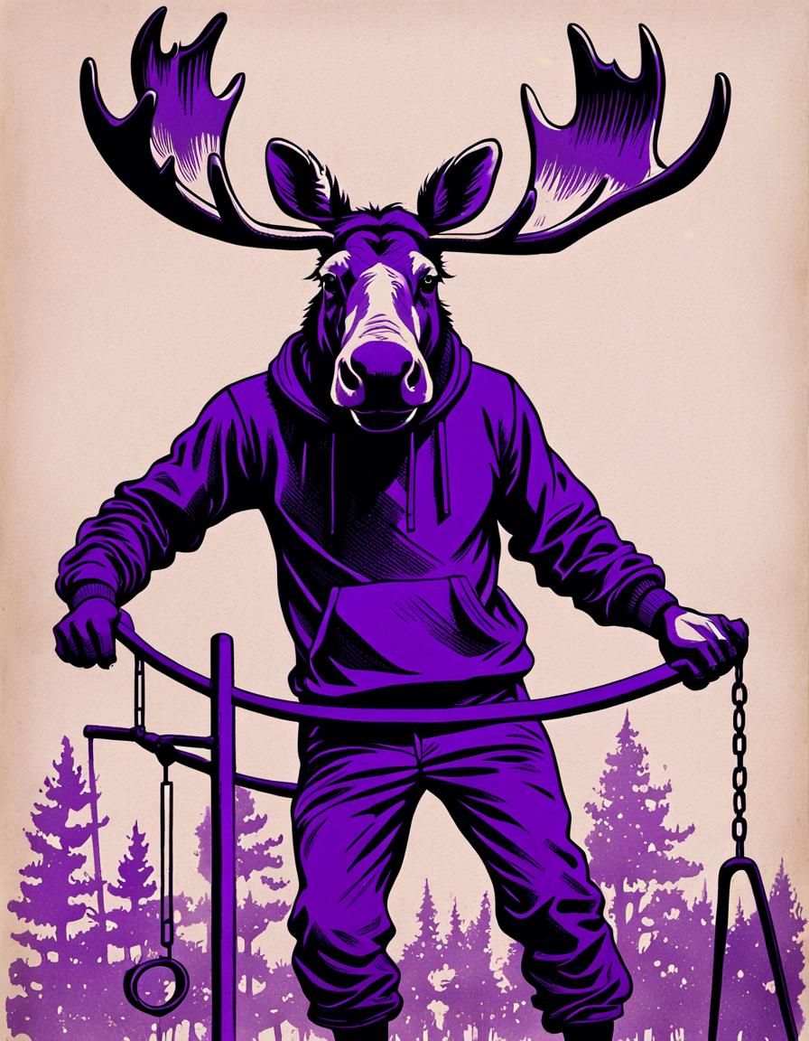 Moose-Man on Jungle Gym in Mimeograph Style
