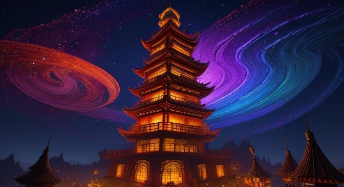 Dragons Spiral Around Magic Pagoda in Lantern Festival