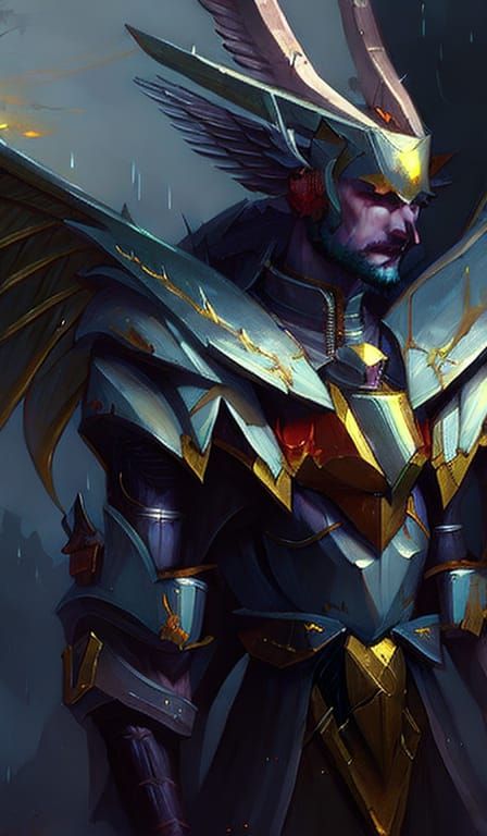 Warrior Angel with Silver Wings and Gold Armor