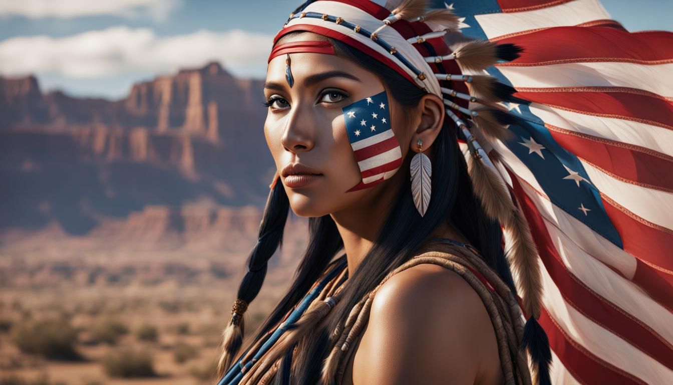 Native American Girl with Flag in 4K