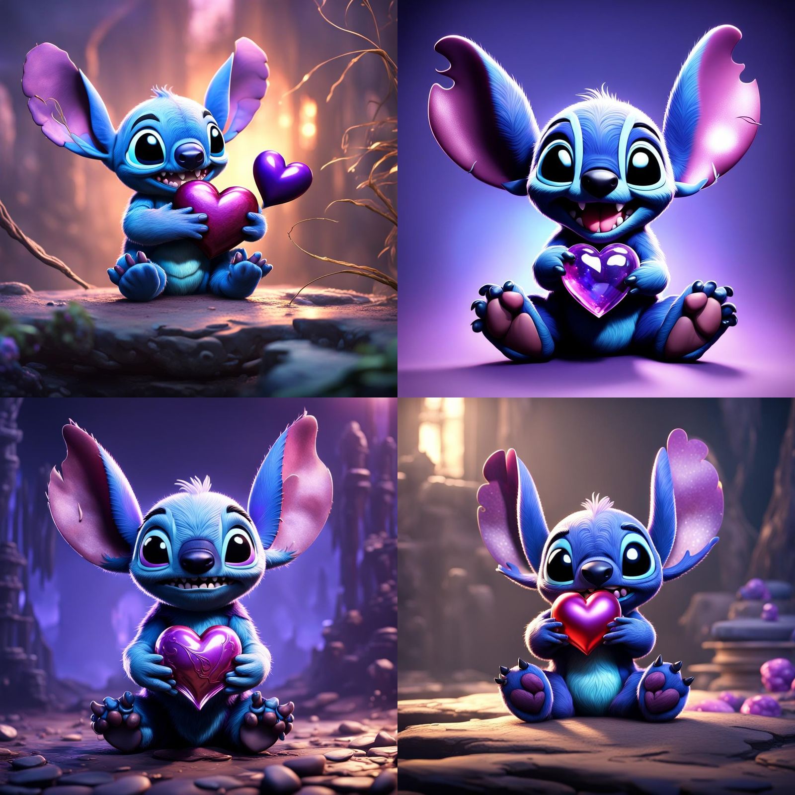 Stitch Holding a Purple Heart: Detailed Matte Painting