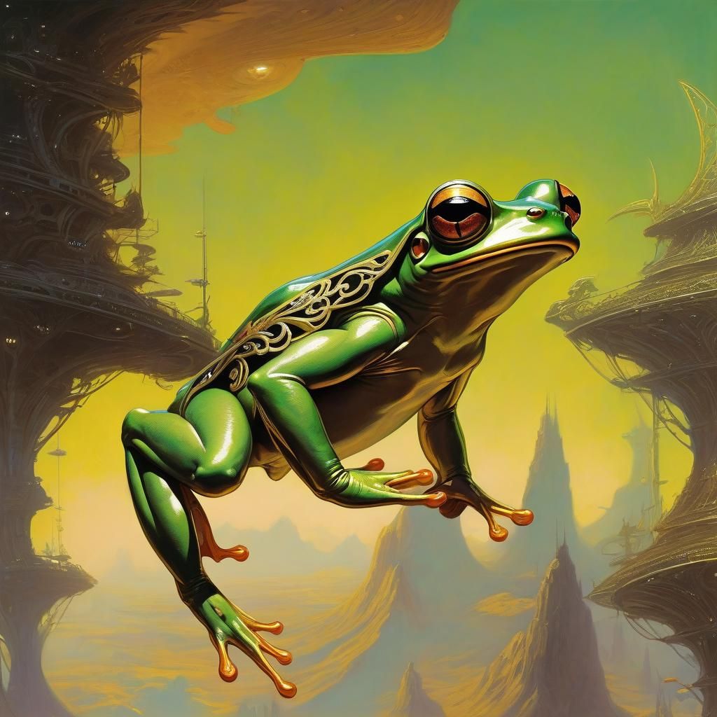 Flying Frog with Futuristic Filigree