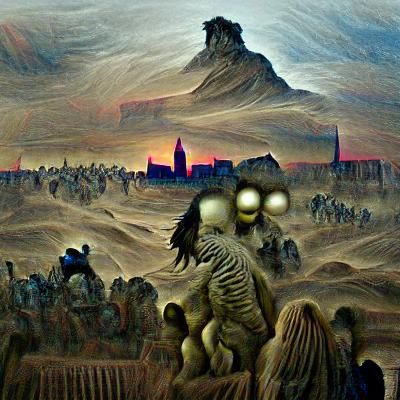 Paranormal Monster Overlooks Dystopian Battlefield