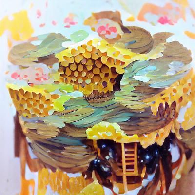 Detailed Gouache Painting of a Beehive