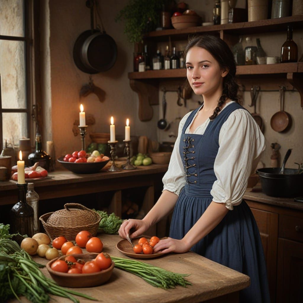 18th Century Kitchen Scene with Peasant Woman