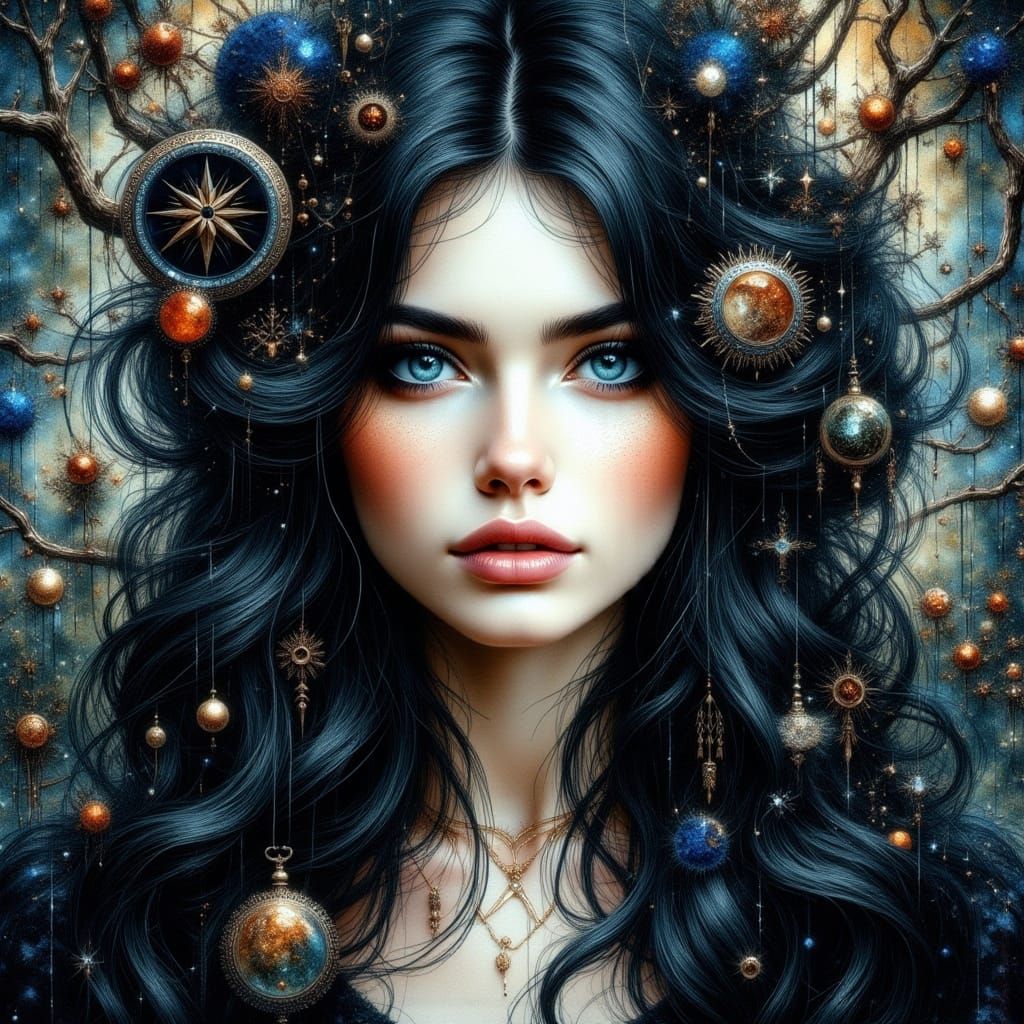 Elegant Sorceress in Dark Botanicals