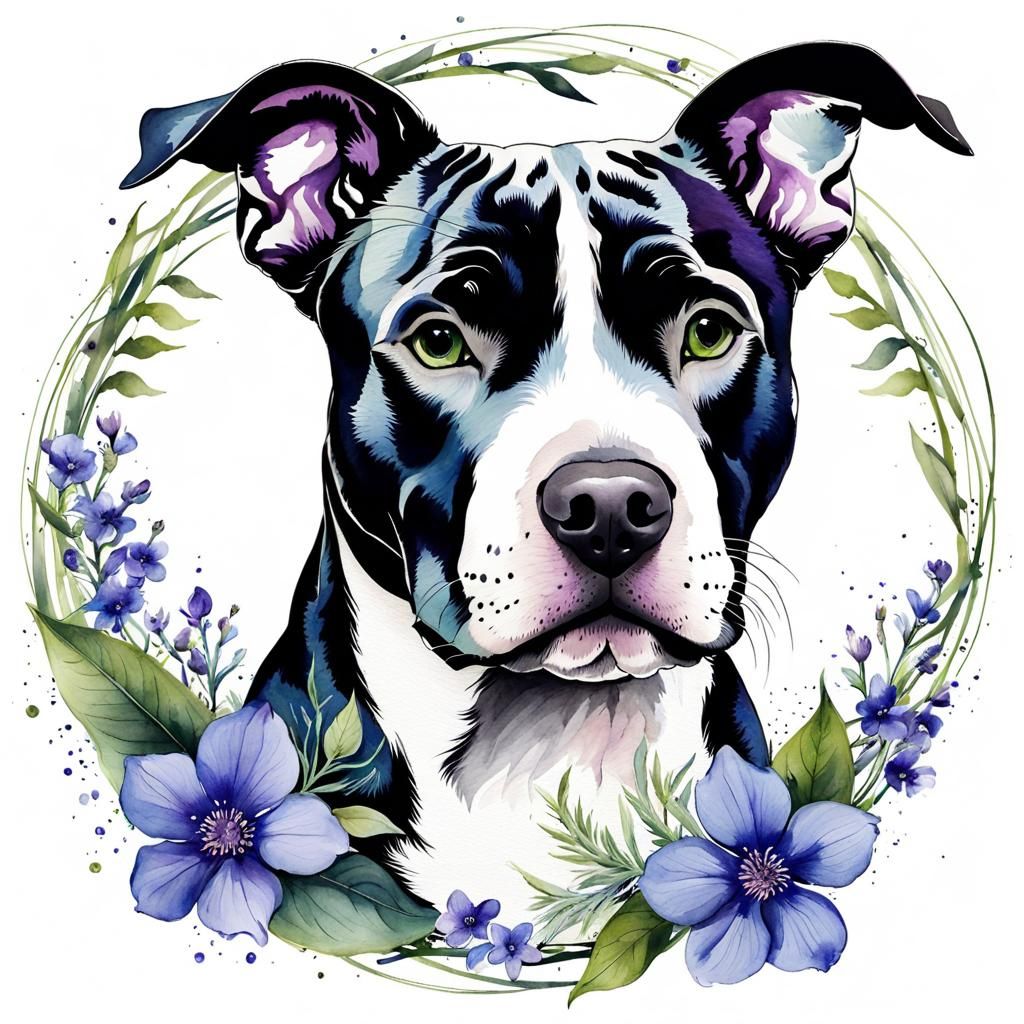 Whimsical Pitbull Puppy in Watercolor Style