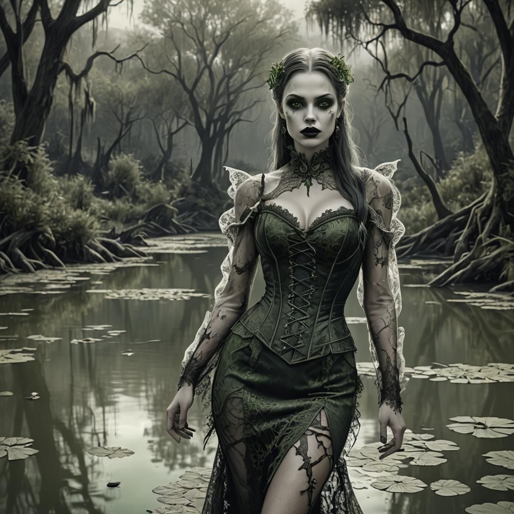 Bayou Vampire in Grayscale Sketch Style