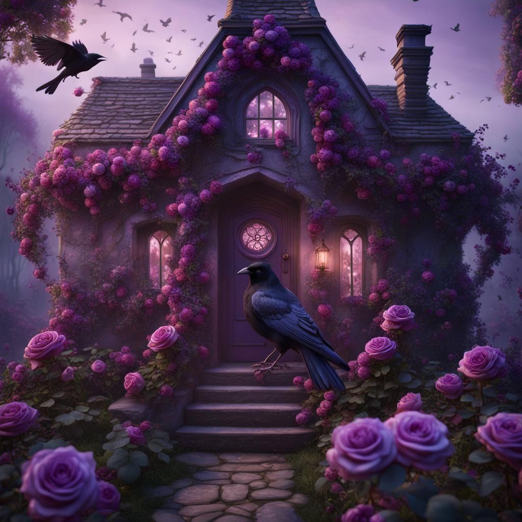 Whimsical Goth Fairy with Ravens and Roses