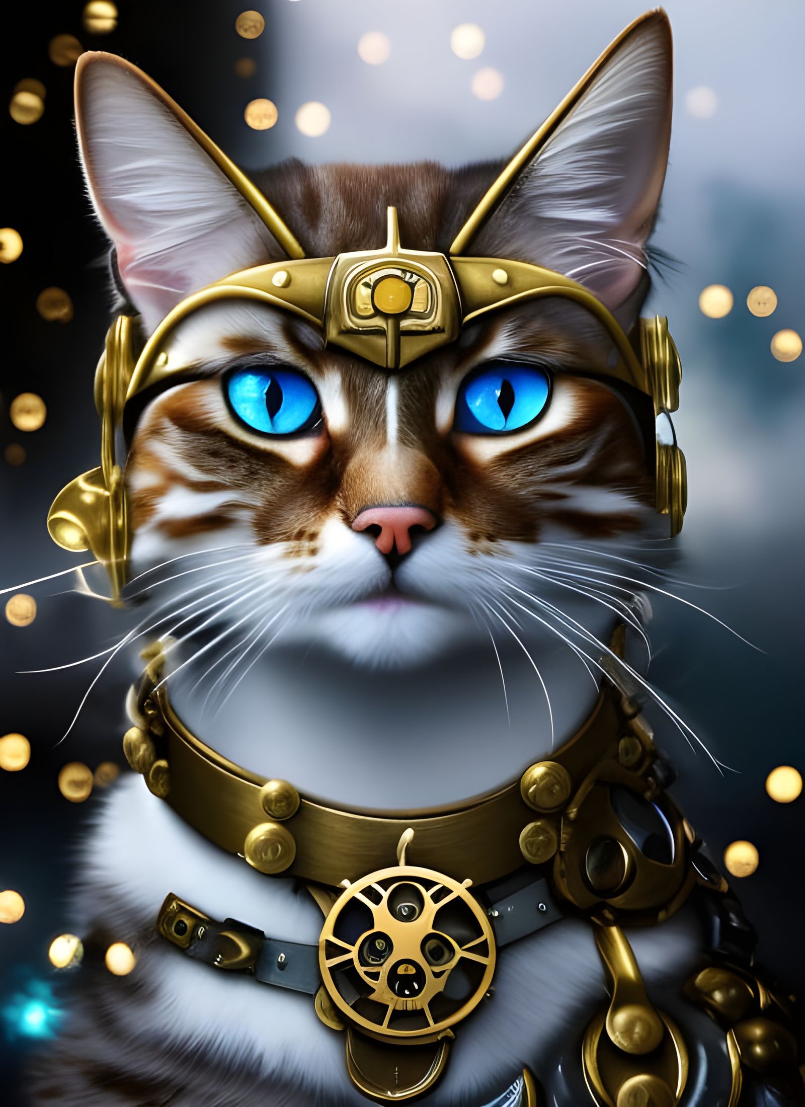 Steampunk Cat Warrior in Golden Armor
