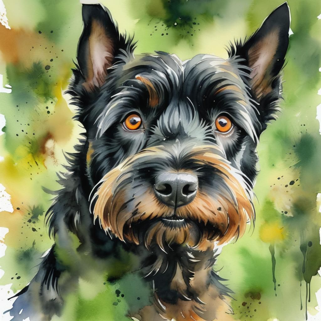 Hyper-Realistic Watercolor of a Scottie Dog