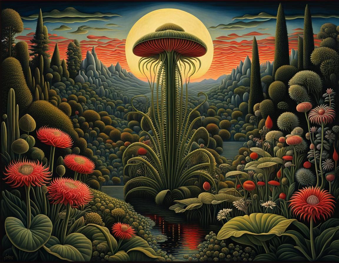 Psychedelic Alien Flytrap Flowers in Naive Style