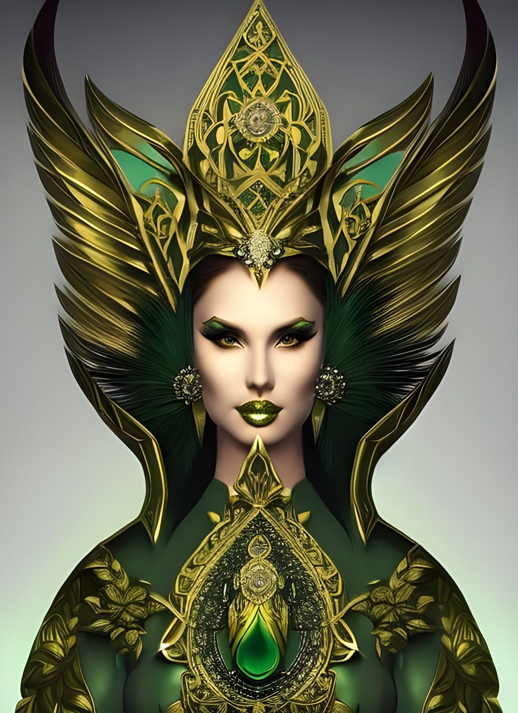 Woman in Gold Filigree and Feathers: Hypermodern Hyperrealis...