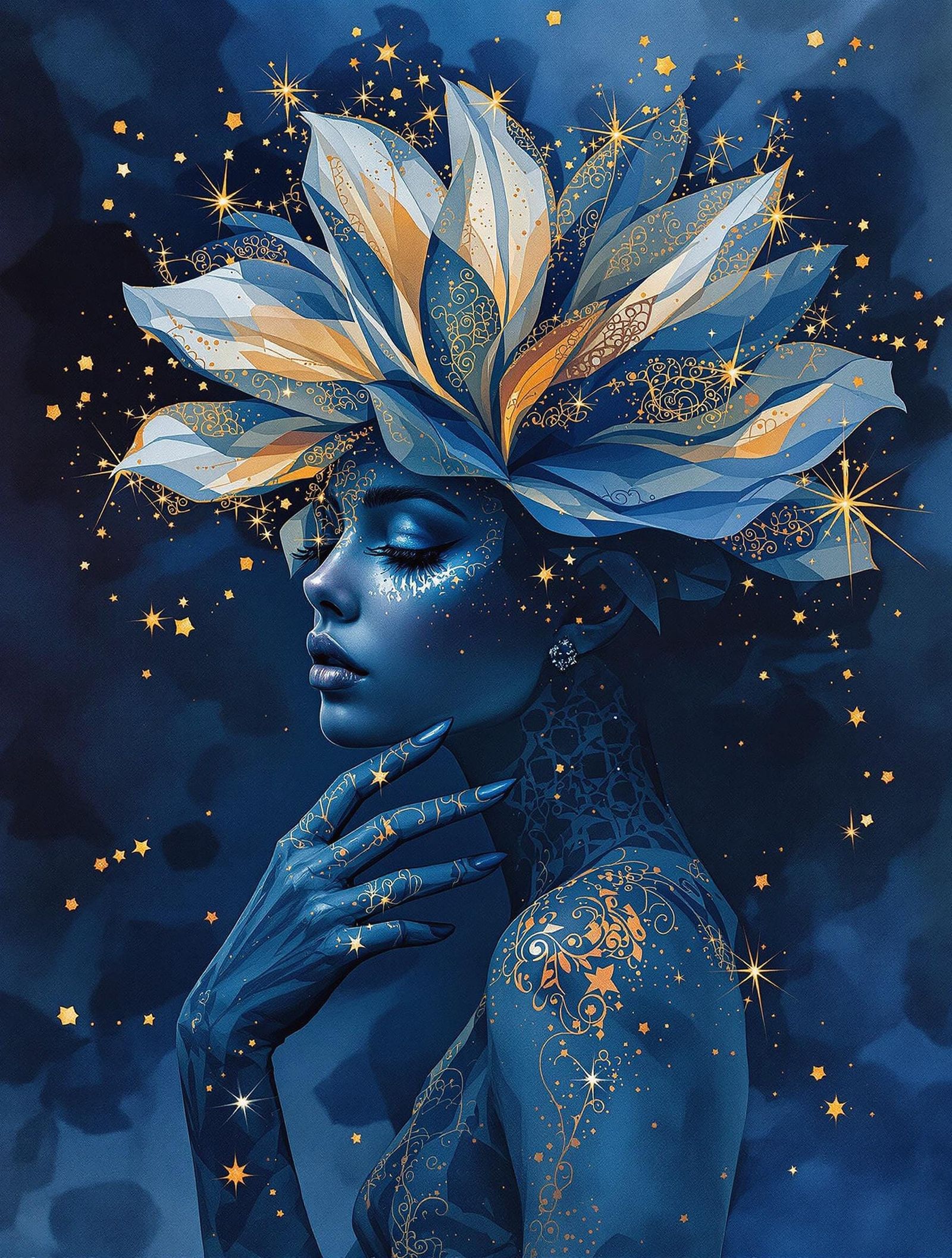 Surreal Latina Portrait in Dark Wet Watercolor