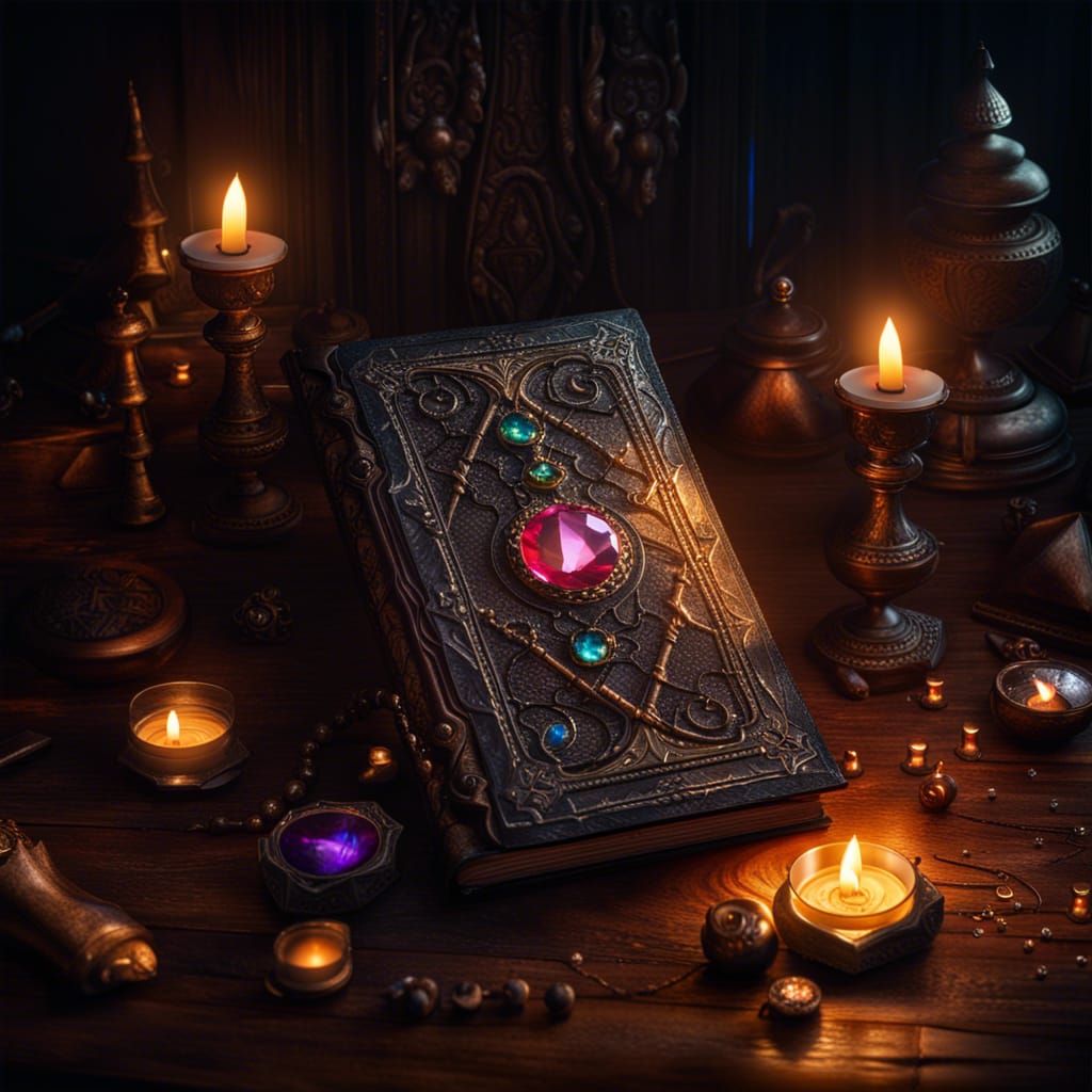 Bejeweled Spellbook Cover in Dark Fantasy Style