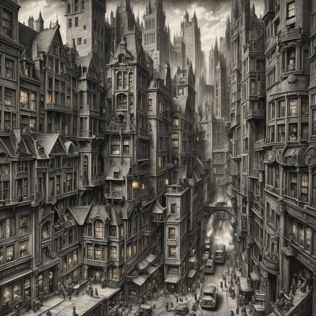 Hyperdetailed Charcoal Drawing: Warner Brothers Backgrounds